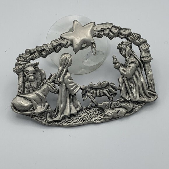 Nativity Scene Window Suction Cup Ornament - Pewter Style - Christmas Decoration - Picture 1 of 8